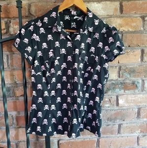 H&M Skull Print Short Sleeve Button Up